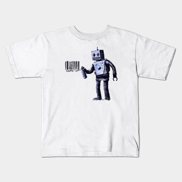 BANKSY Robot Spray Painting Barcode Kids T-Shirt by inkstyl
